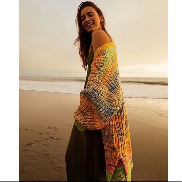 Free People Sweaters - SOLD Free People Dreaming Again Chunky Knit Crochet Oversized Cardigan